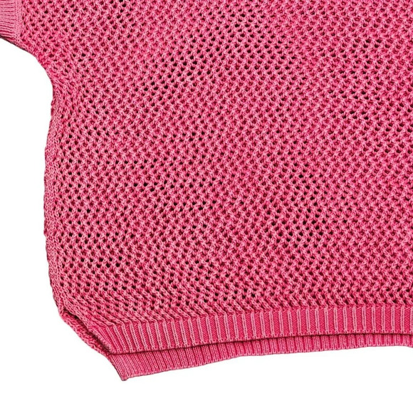 Mossimo Magenta Short Cap Sleeve Open Weave Knit Sweater Short Sleeve Size Large - Picture 2 of 9